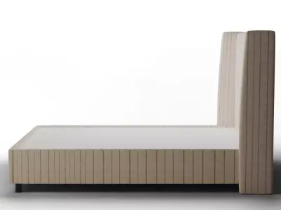 Adara Wingback Bed - Tailored Upholstery in Natural Stripe Linen Low-poly 3D model