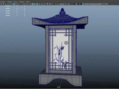 Chinese wooden table lamp Low-poly 3D model