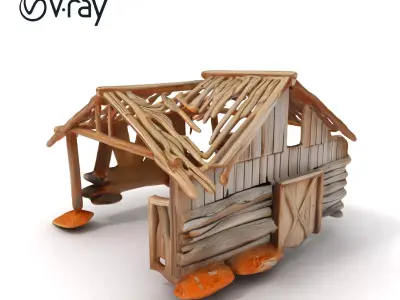 Rustic Wooden Barn Model Pack Low-poly 3D model