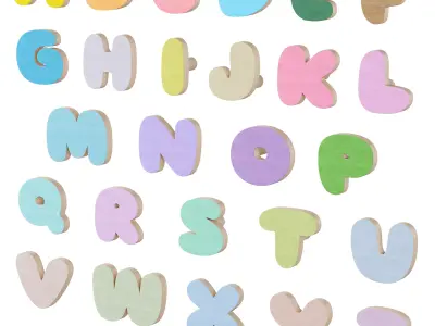 Kids alphabet furniture handles and wall hooks 3D model