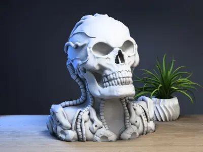 Robot Skull Headphone Stand Cyborg Headset Stand 3D print model