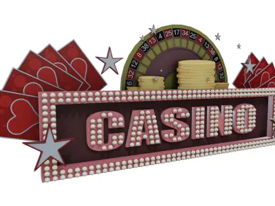 casino signboard sign las vegas high-poly textured  3D model