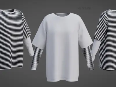 Punk Oversized Stripes Shirt - Harajuku Long Sleeves T-shirt  3D model