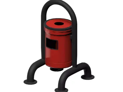 Red closed cage type trash can Low-poly 3D model