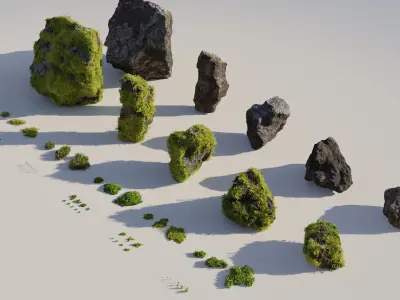  Moss 7 Species and Stones - PBR Asset Kit 