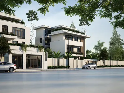 Modern Village Exterior 3d Scene - V-ray rendering 3D model