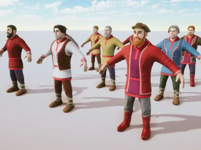 Stylized Medieval People Male Kit Rigged with Shape Keys Low-poly 3D model