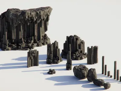 Basalt Columns and Rocks Kit PBR - Natural  Low-poly 3D model
