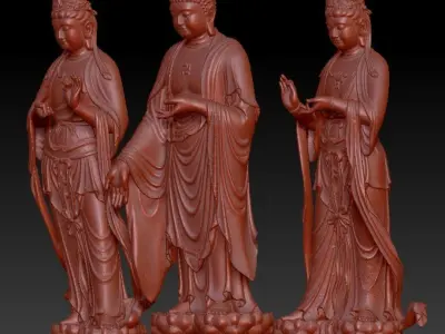 Western Three Saint Buddhas 3D print models 3D print model