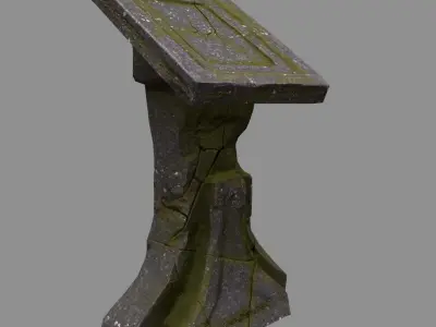 lectern 1 stone bench with moss Low-poly 3D model