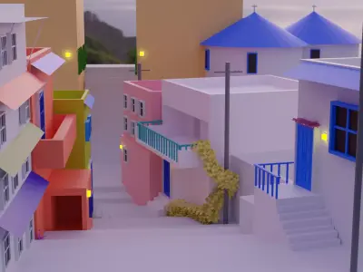 Low Poly Street Santorini Greece Free 3D model