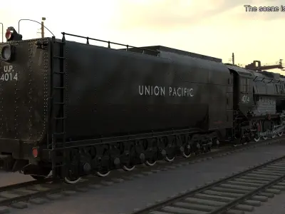  Locomotive Big Boy with Trailed Tender Rigged for Cinema 4D 