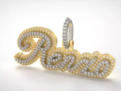 Model 725 Renzo Name Necklace Diamond Pendant 3D print model