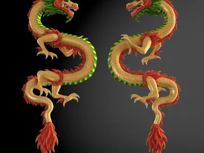  Colorful Chinese Dragon Rigged for Cinema 4D 