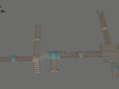 stairs set of metal Low-poly 3D model