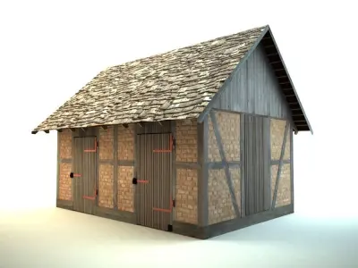 Barn wooden cottage with roof 3D model