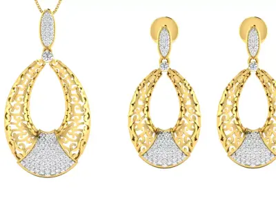 Pendant Earring Set 3dm STL OBJ FBX Render Details 3D print model 3