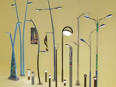 Street Lighting Set Low-poly 3D model