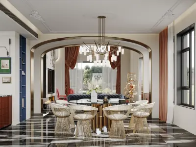 French villa interior scene 3D model