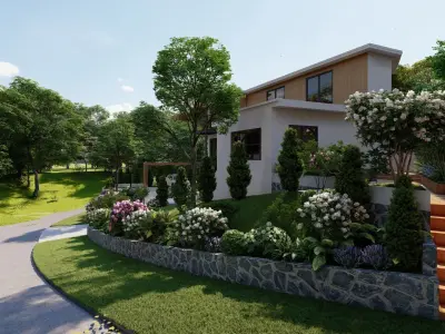 3D Exterior Scene 3D model design garden and landscape 3D model 3D model
