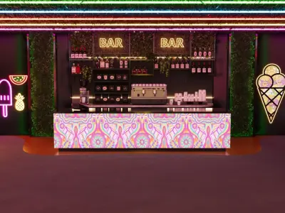 Neon Jungle Mini Golf Course - Futuristic Entertainment Interior Low-poly 3D model