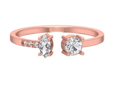 Solitaire Women Light Weight Marquise Round Stone Band Ring 3D print model