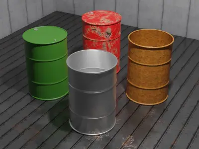 Industrial Oil Barrels - Set of 4 3D model