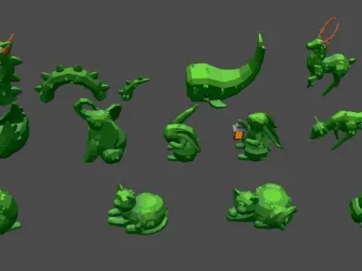 Stylized Animal Sculptures Pack Low-poly 3D model