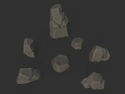 7 Stylized Rocks with 6  Base Color Texture Low-poly 3D model