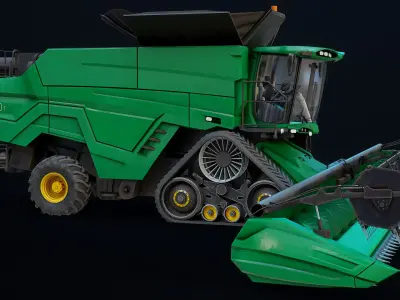  Modern Combine Harvester Green Rigged PBR 