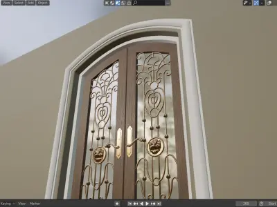 Classic Wrought Iron Glass Main Double Door 3D model