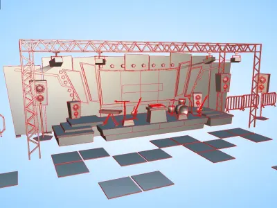 Concert scene festival music instruments lowpoly  Low-poly 3D model