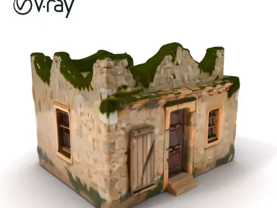 Rustic Stone House with Moss Model Pack Low-poly 3D model