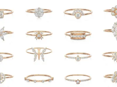 299 Light Minimalist Diamond Rings Collection 3D Model Pack