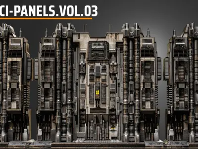 Rusty science fiction panels Low-poly 3D model