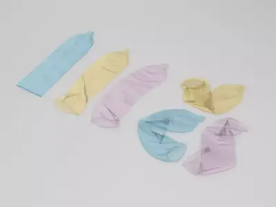 Condoms group of different colored plastic wraps 3D model