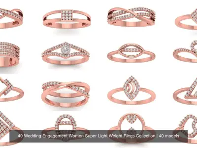 40 Wedding Engagement Women Super Light Weight Rings Collection 3D Model Pack