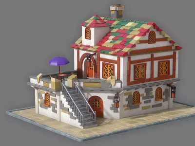 Cartoon house 2 Low-poly 3D model purchase