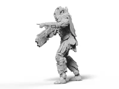 Sci-Fi Battle Armor Miniature - Koloss Assault Rifle Commander 3D print model