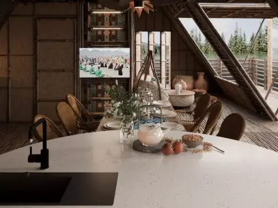 -Living Room and Kitchen with Dinning Set Low-poly121 Low-poly 3D model