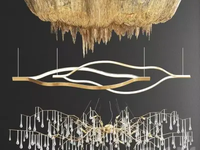 chandelier with gold and crystals hanging from it 3D print model