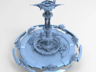 Cycle Ringed capital Floating ship  Low-poly 3D model