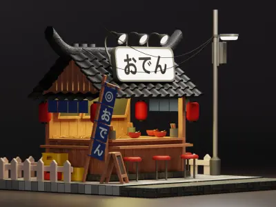 Ramen and Oden - Cartoon Game Isometric Low-poly 3D model