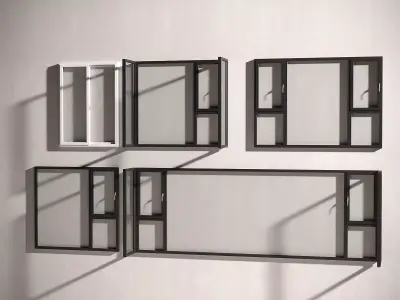Five aluminum Windows Black and white   3D model