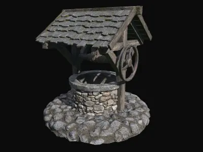 Low Poly PBR Old Wishing Well Low-poly 3D model