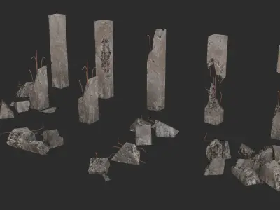 Broken Concrete Pillars Pack Low-poly 3D model
