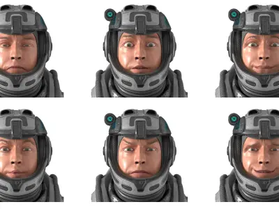  Futuristic Astronaut in Spacesuit no Visor Rigged for Cinema 4D 