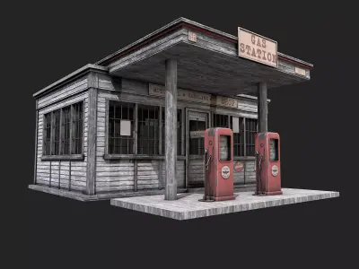 Old Abandoned Gas Station Low Poly PBR  Low-poly 3D model