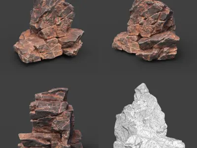 Low poly Desert Cracked Rock 220124 Low-poly 3D model