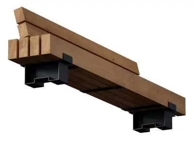 Wooden bench made of timber 3D model
